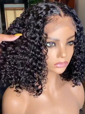 IRoyal Hair Kinky Curly Hair Short Cut Lace Closure Bob Wigs Pre Plucked 150 Density Human Hair Wigs