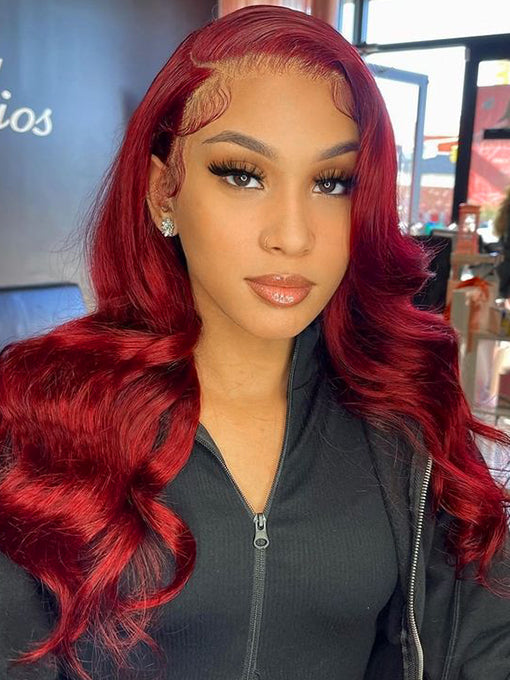 IRoyal Hair Red Colored Body Wave Hair Lace Front Wigs Pre Plucked Hairline
