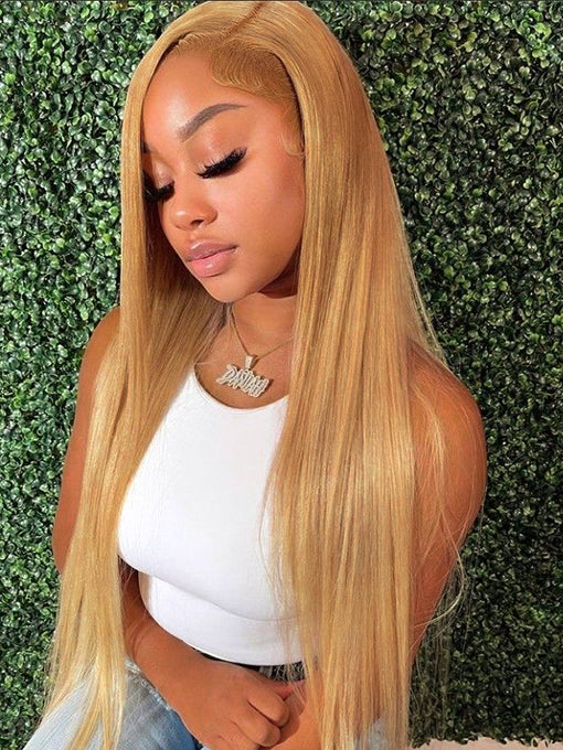 #27 Honey Blonde Straight Human Hair Wig 13x4 HD Lace Front Wigs