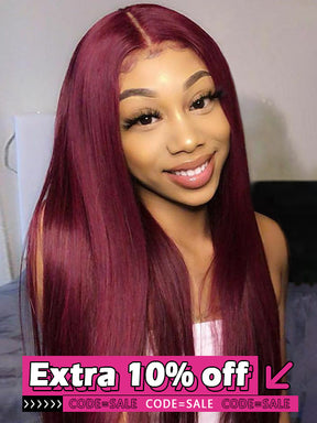 IRoyal Hair 99J Burgundy Color Wig 13x4 Lace Straight Hair Wigs