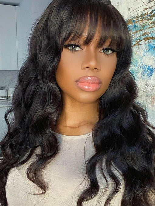 IRoyal Hair Human Hair Wigs With Bangs Brazilian Body Wave Lace Front Wigs
